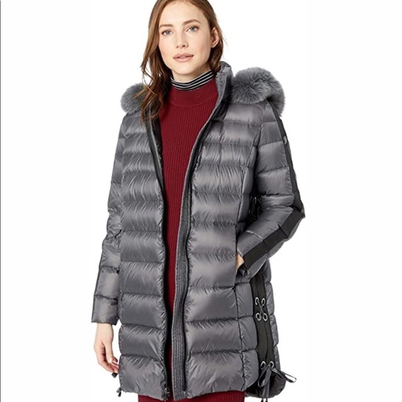 1 Madison Real Fur Down Coat W/ Grommet Detail - Picture 1 of 10